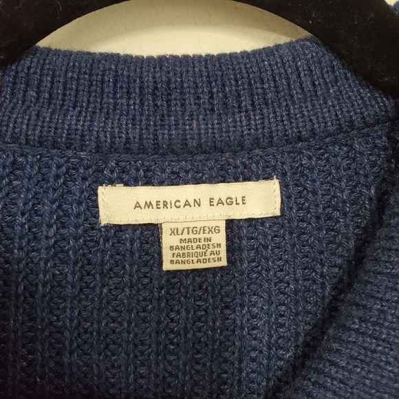 American Eagle Varsity Cardigan Sweater XL Blue White Striped Collared Preppy - Picture 6 of 13